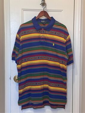 POLO RALPH LAUREN - Vintage Men’s Aztec  Striped Polo Shirt - Cotton - XL